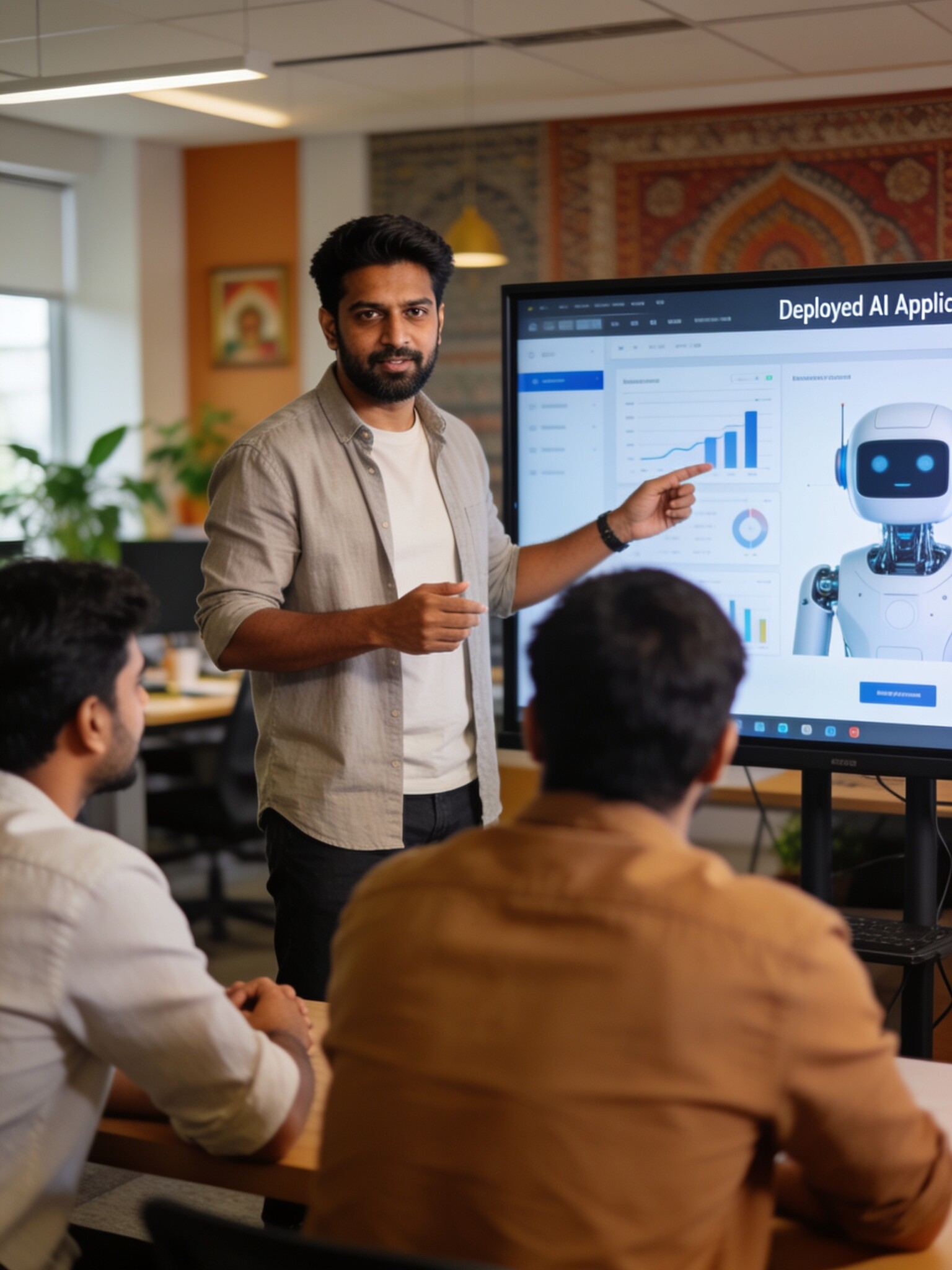 A professional presenting a deployed AI application